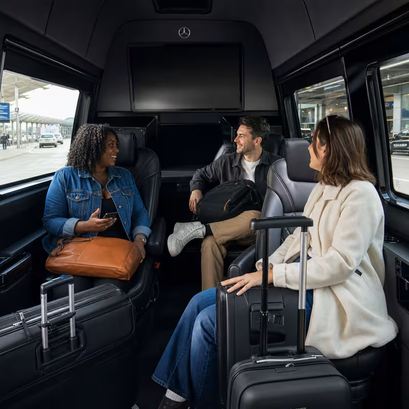 Passengers loading luggage while boarding an Pittsburgh group shuttle