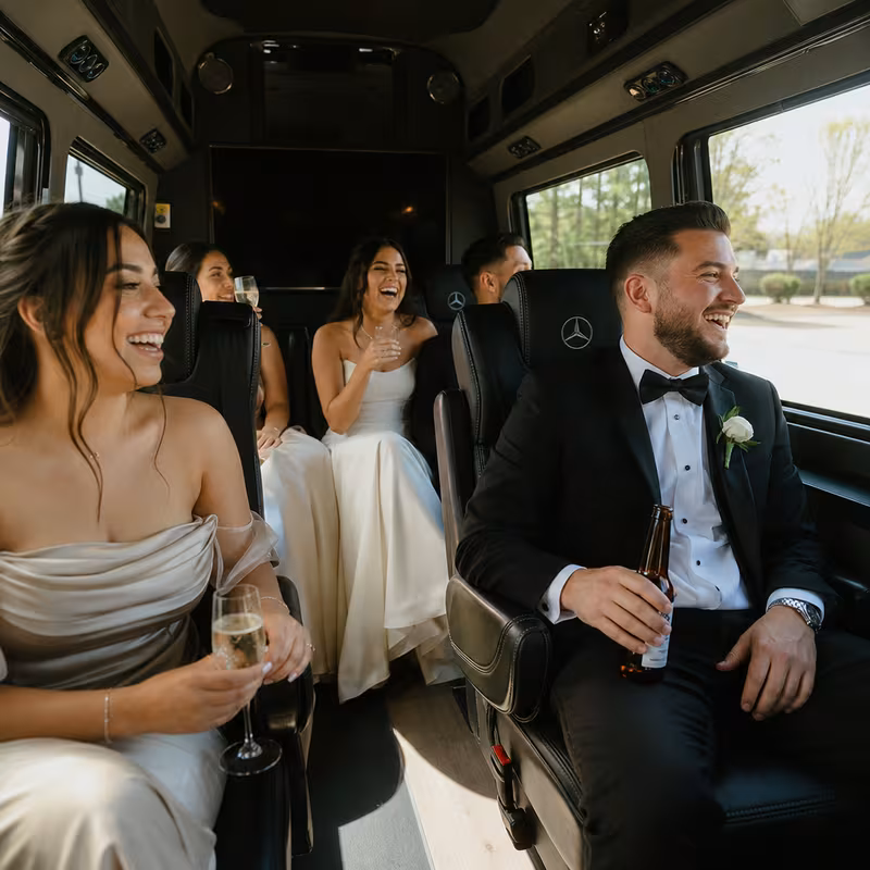 Black Mercedes Sprinter van staged for an Pittsburgh Wedding Transportation group